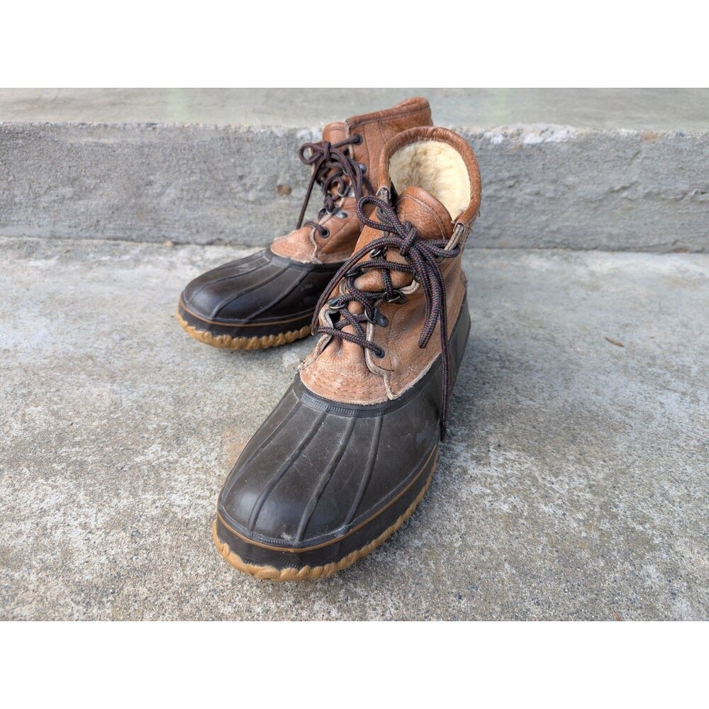 Vintage LL Bean Boots Shearling Lined Mens 11 Made in USA 5 Eyelet